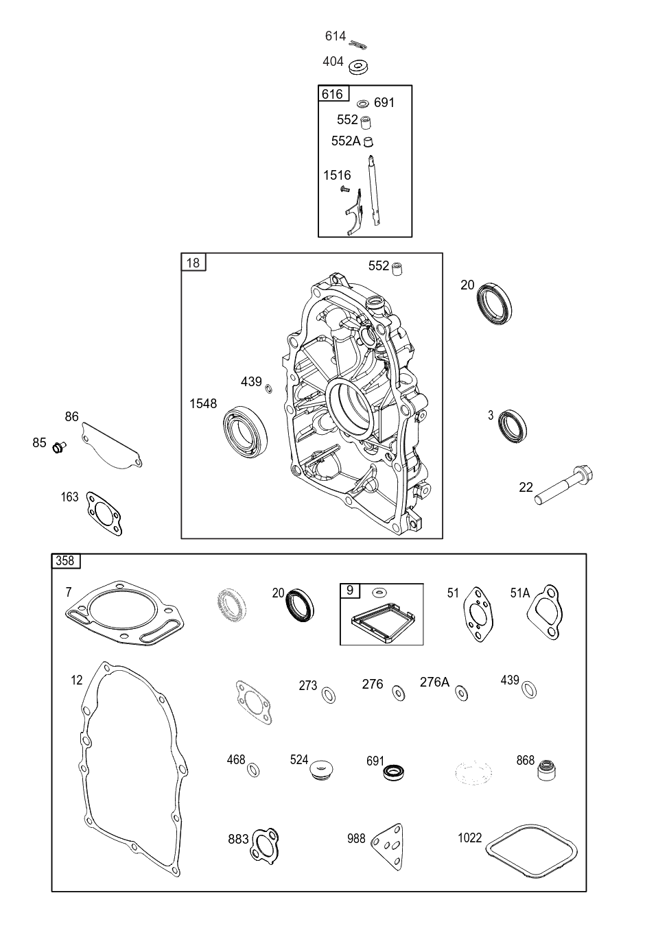 Crankcase Cover/Sump Group Diagram and Parts List for 356447-0420-G1 200000 - 399999 Briggs and Stratton Engine